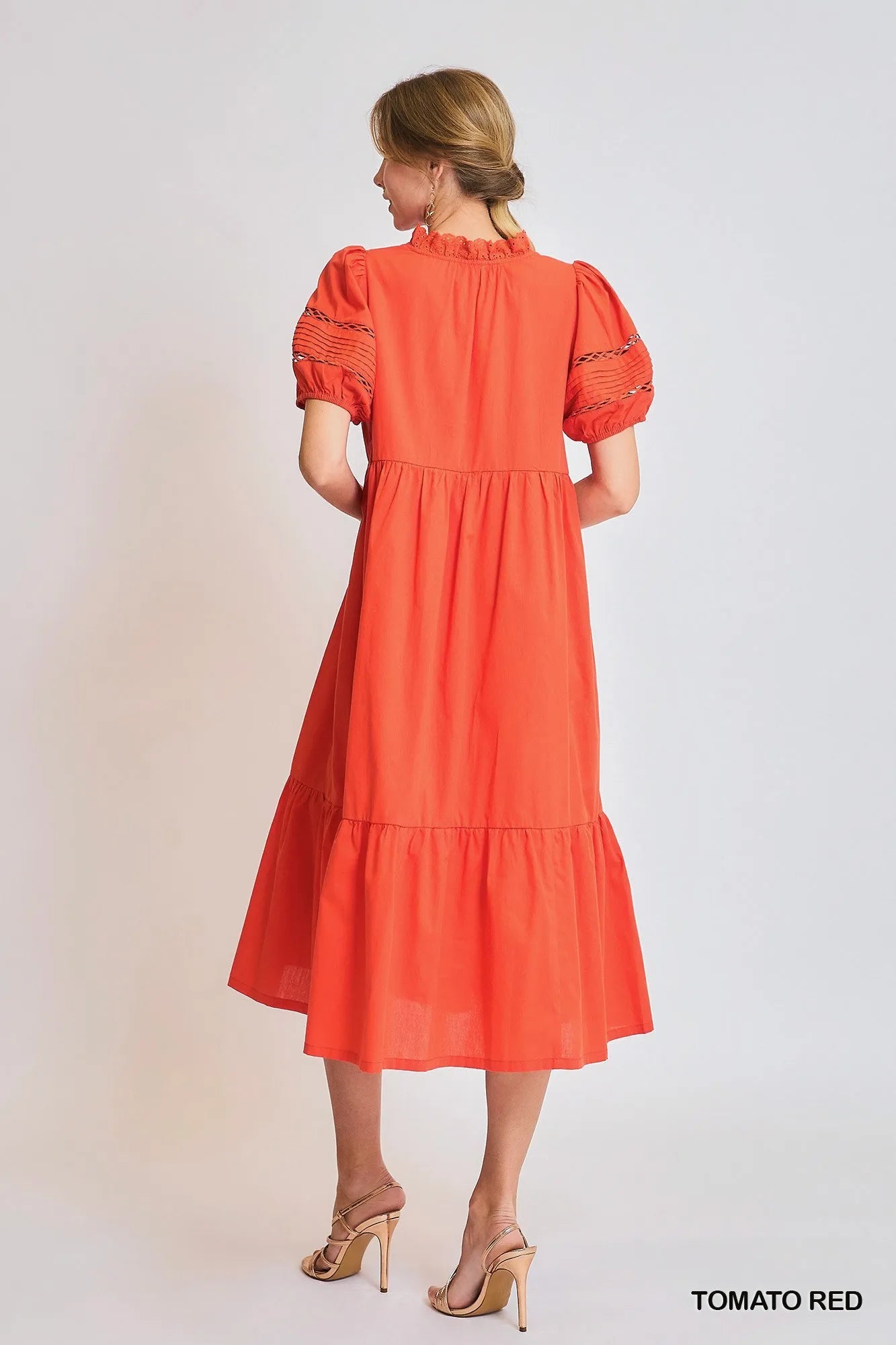 Image of Umgee Short Sleeve Lace-Trim Ruffled Midi Dress | Queeble.shop