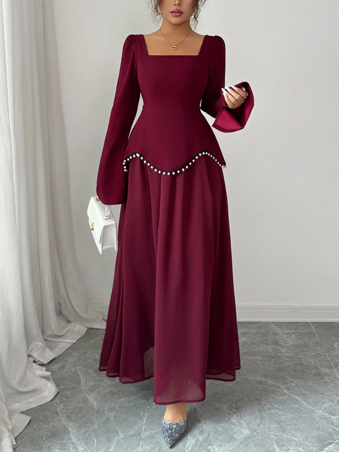 Image of Square Neck Long Sleeve Maxi Dress | Queeble.shop