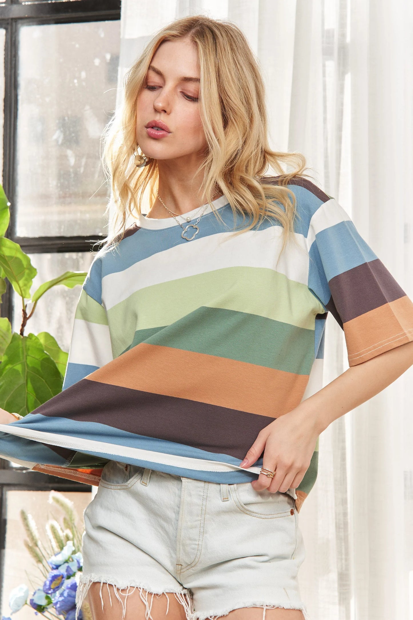 Image of ADORA Multi Color Stripe Casual Top | Queeble.shop
