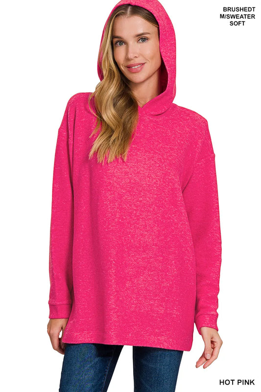 Image of Zenana Hooded Brushed Melange Hacci Sweater | Queeble.shop
