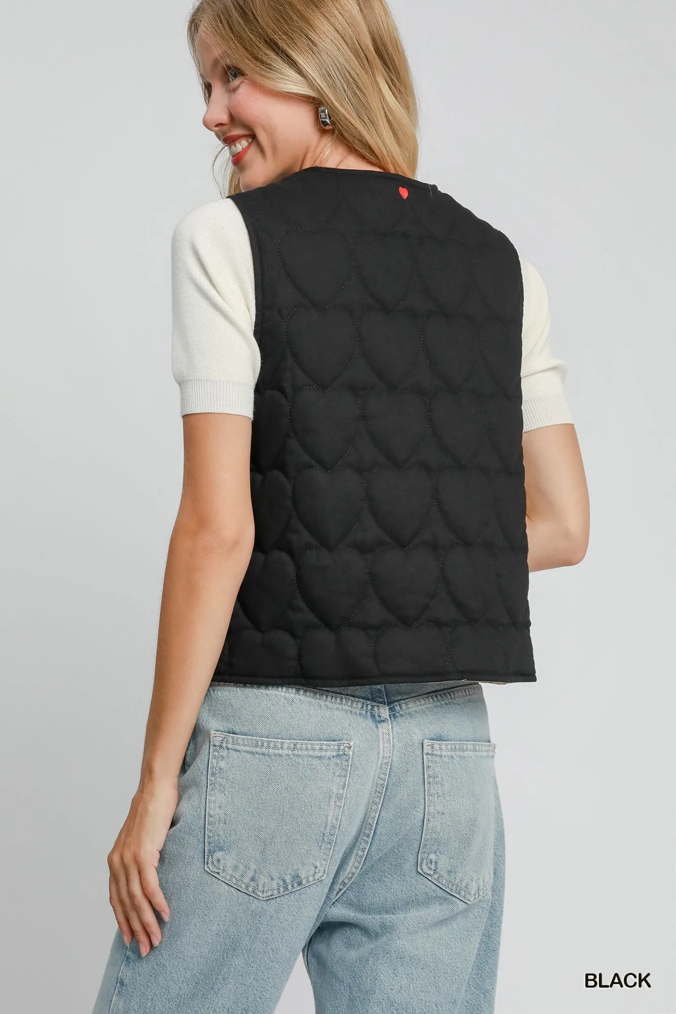 Image of Umgee Heart Quilted Tie-Front Vest | Queeble.shop