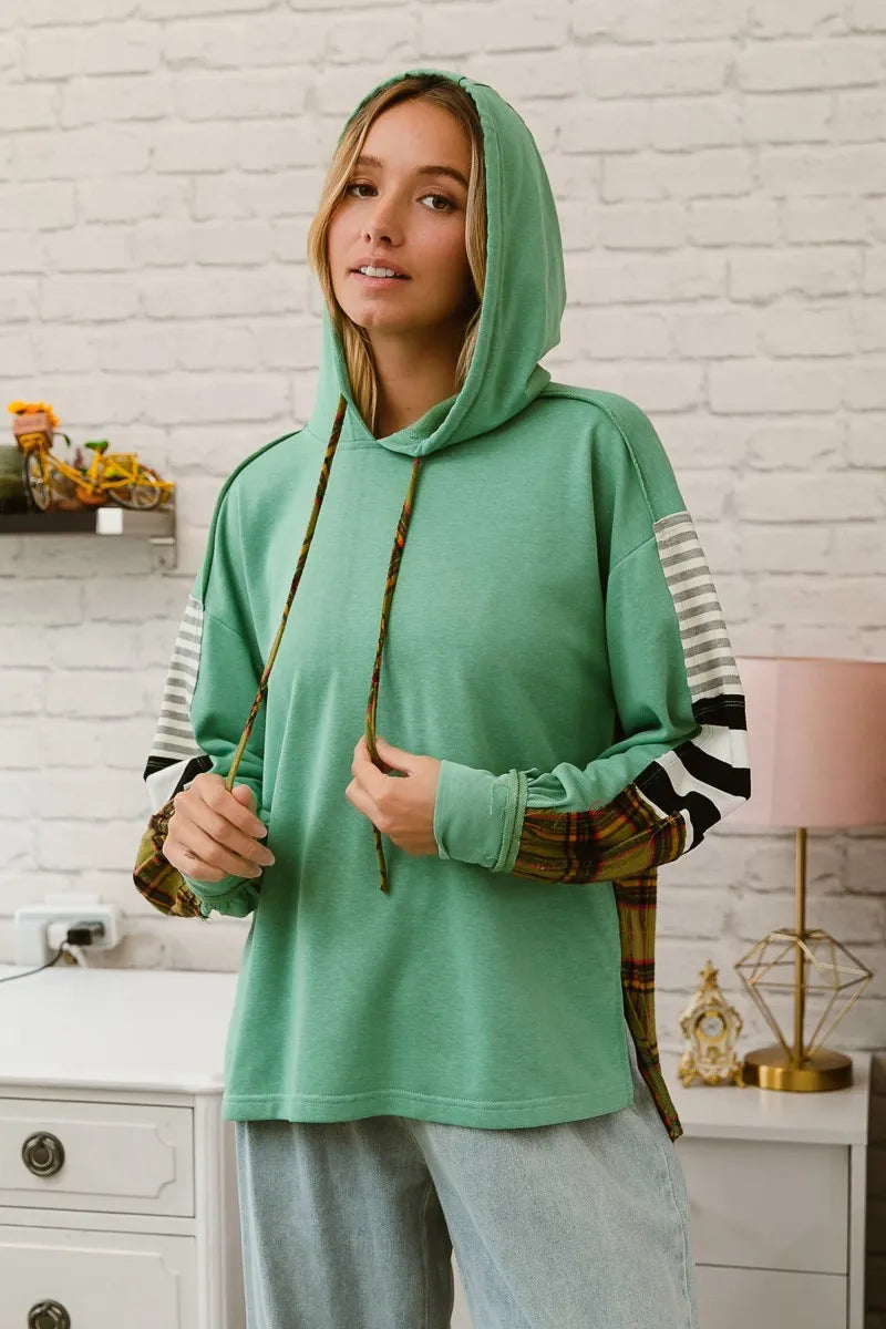 Image of BiBi Plaid With Stripes Mix Match French Terry Hoodie | Queeble.shop