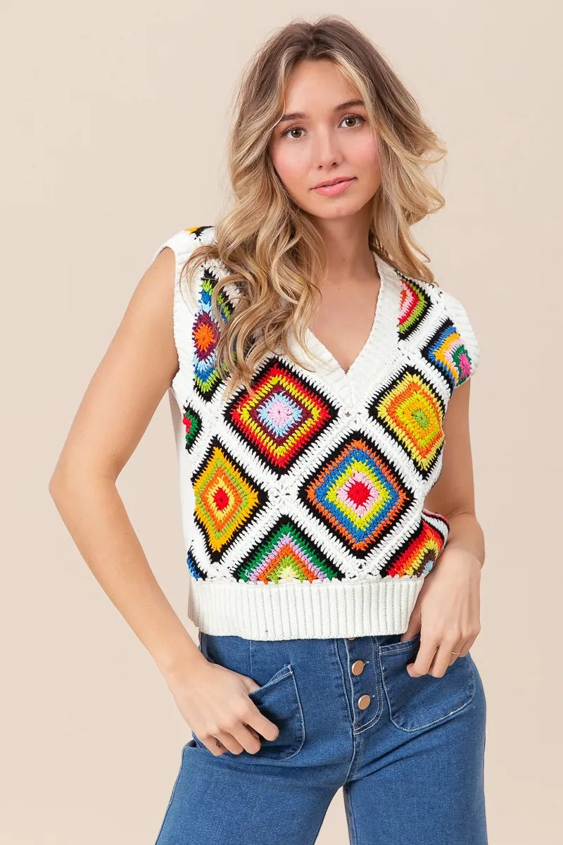 Image of BiBi Diamond Granny Square Sweater Vest | Queeble.shop