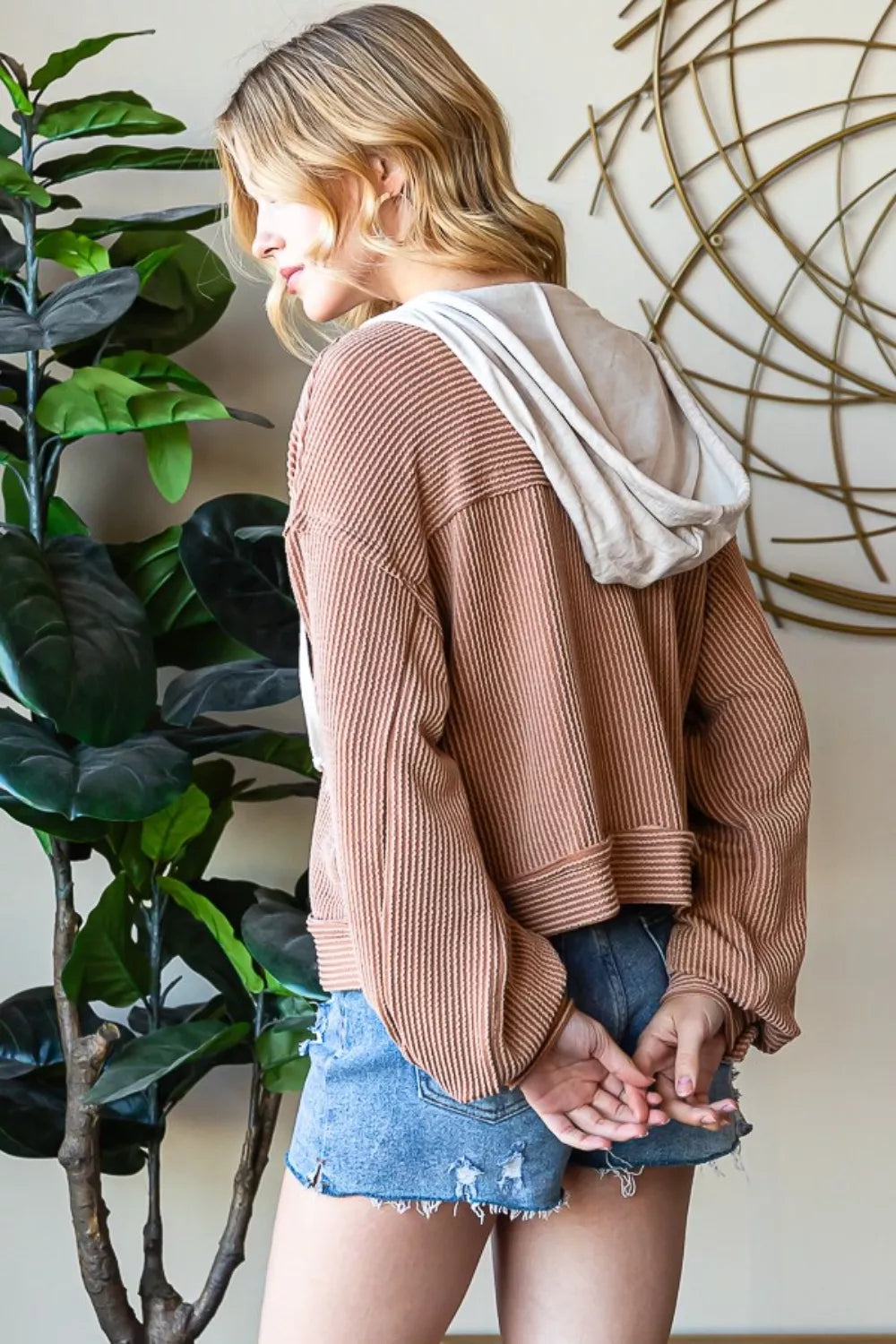 Image of Reborn J Button Up Drawstring Striped Hooded Jacket | Queeble.shop
