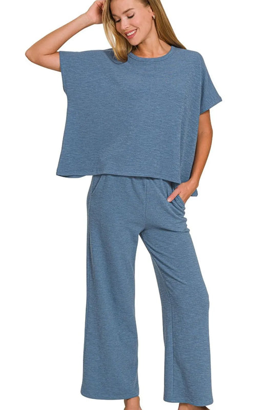 Image of Zenana Cotton Slub Top & Pants Set | Queeble.shop