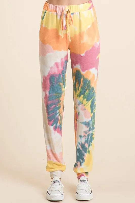 Image of BiBi Tie Dye French Terry Casual Pants | Queeble.shop