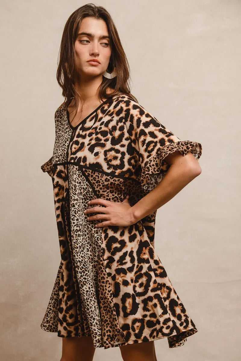 Image of BiBi Leopard Prints Mix and Match Short Sleeves Dress | Queeble.shop