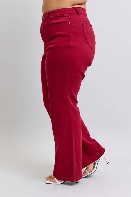 Image of Judy Blue Full Size High Waist Heart Shaped Back Pockets 90's Straight Jeans Plus Size | Queeble.shop