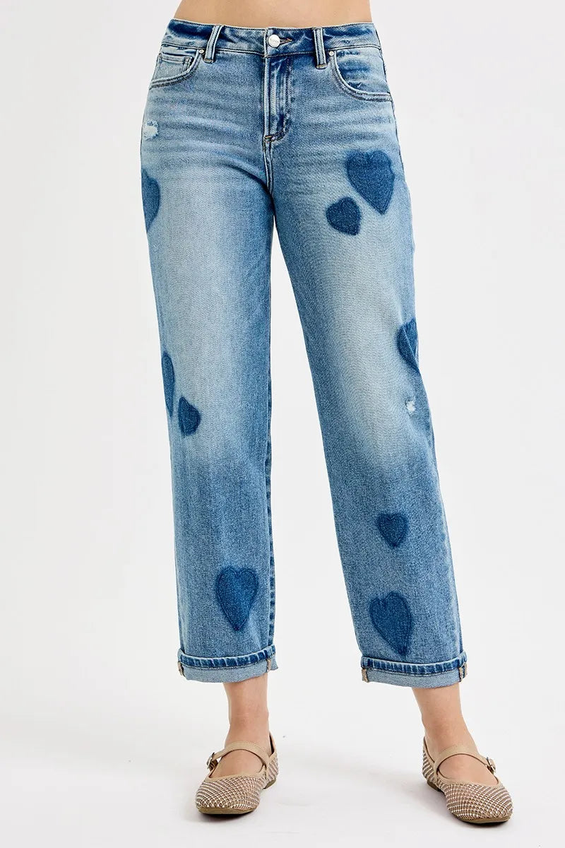Image of RISEN Full Size Mid Rise Fit-boyfriend Heart Shade Jeans Plus Size | Queeble.shop