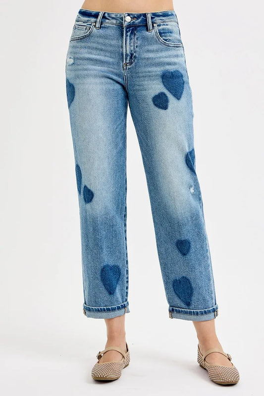 Image of RISEN Full Size Mid Rise Fit-boyfriend Heart Shade Jeans Plus Size | Queeble.shop