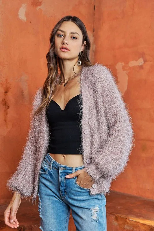 Image of ADORA Fuzzy Sweater Cardigan | Queeble.shop