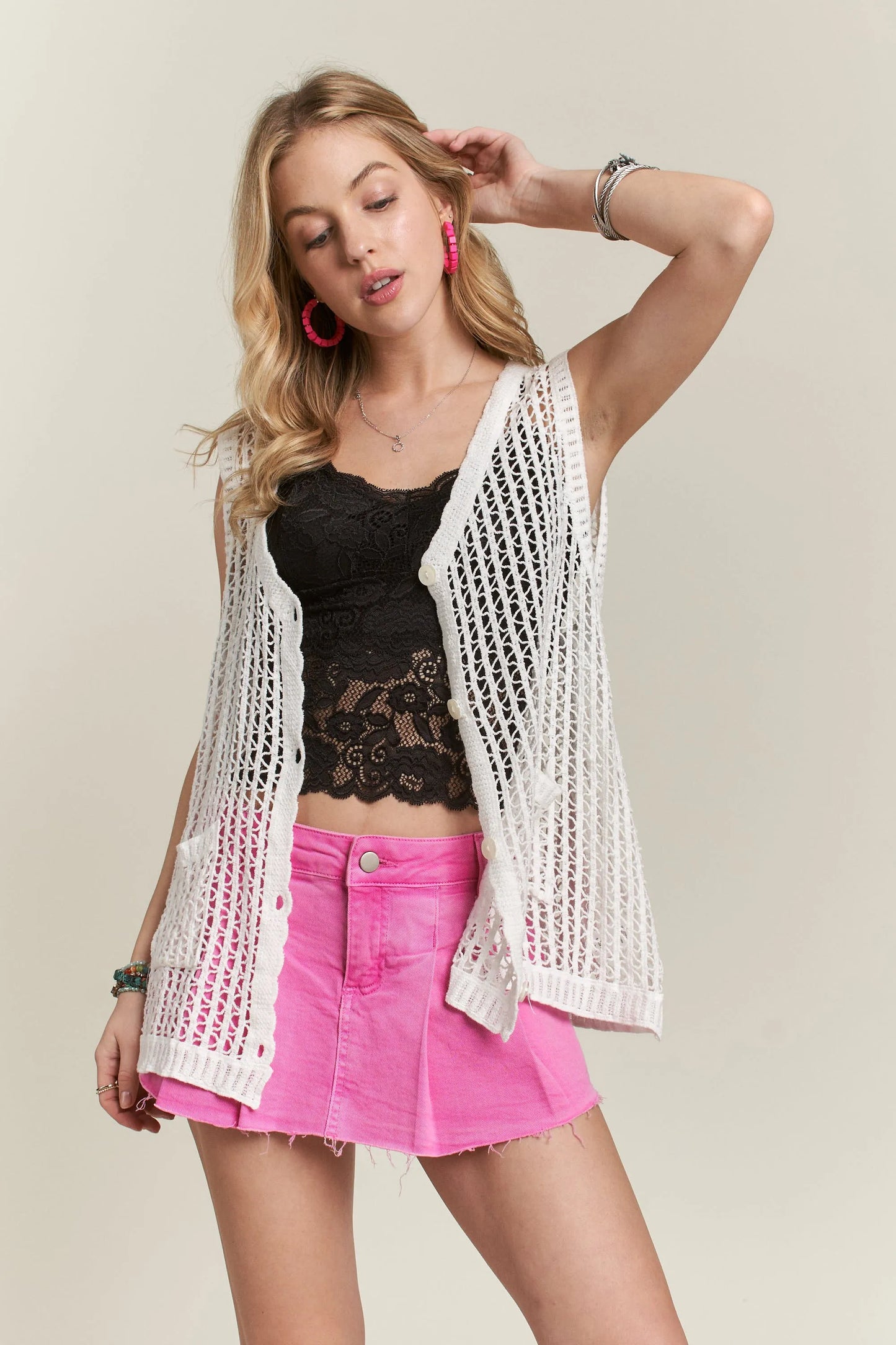 Image of ADORA Button Down Crochet Vest Top | Queeble.shop