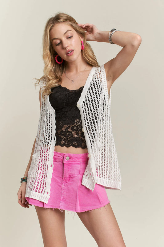 Image of ADORA Button Down Crochet Vest Top | Queeble.shop