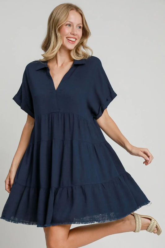 Image of Umgee Full Size Raw Hem Folded Sleeve Tiered Dress Plus Size | Queeble.shop