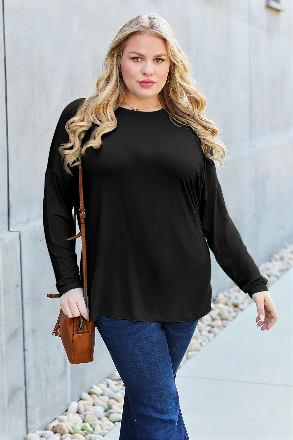 Image of Basic Bae Full Size Round Neck Dropped Shoulder T-Shirt | Queeble.shop