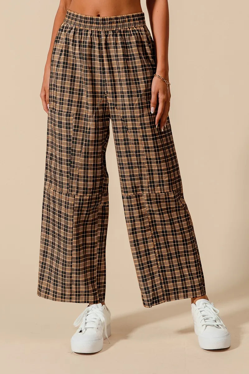 Image of SO ME Check Plaid Wide Leg Pants with Big Patch Pockets | Queeble.shop