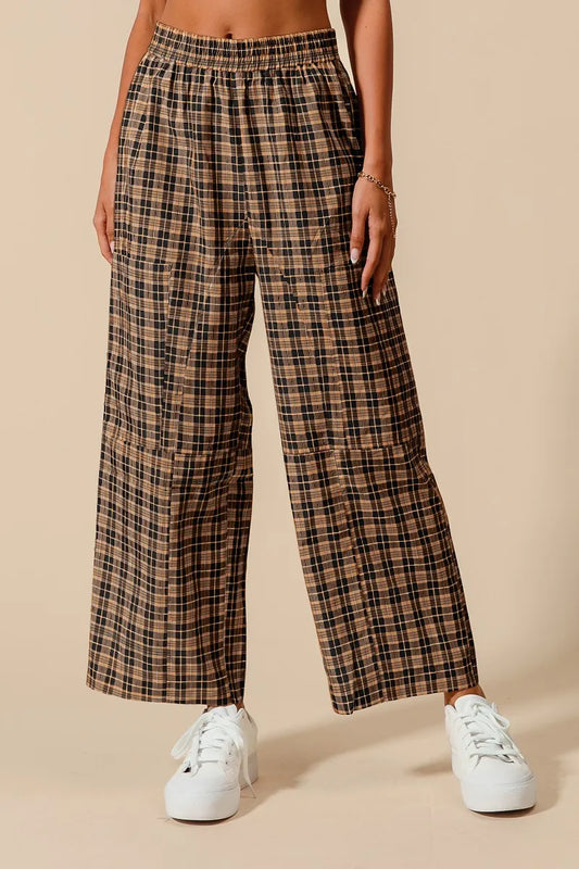 Image of SO ME Check Plaid Wide Leg Pants with Big Patch Pockets | Queeble.shop