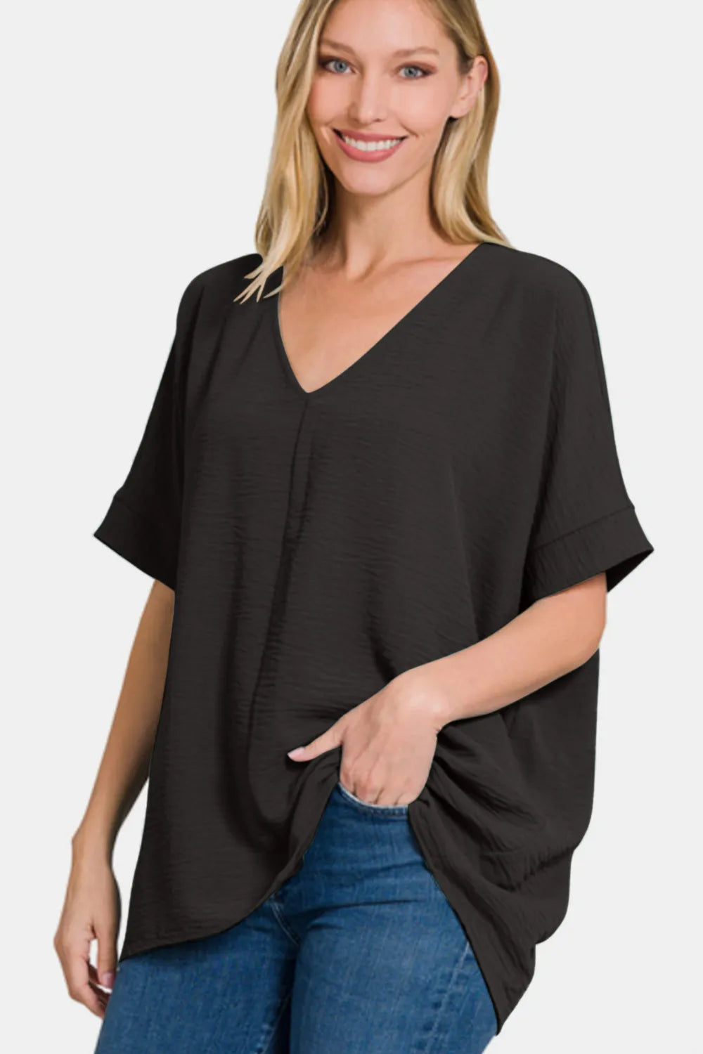 Image of Zenana Full Size V-Neck Short Sleeve Top | Queeble.shop