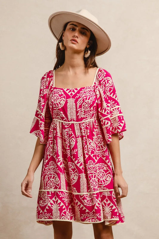 Image of BiBi Aztec Woven Printed Contrast Binding Dress | Queeble.shop