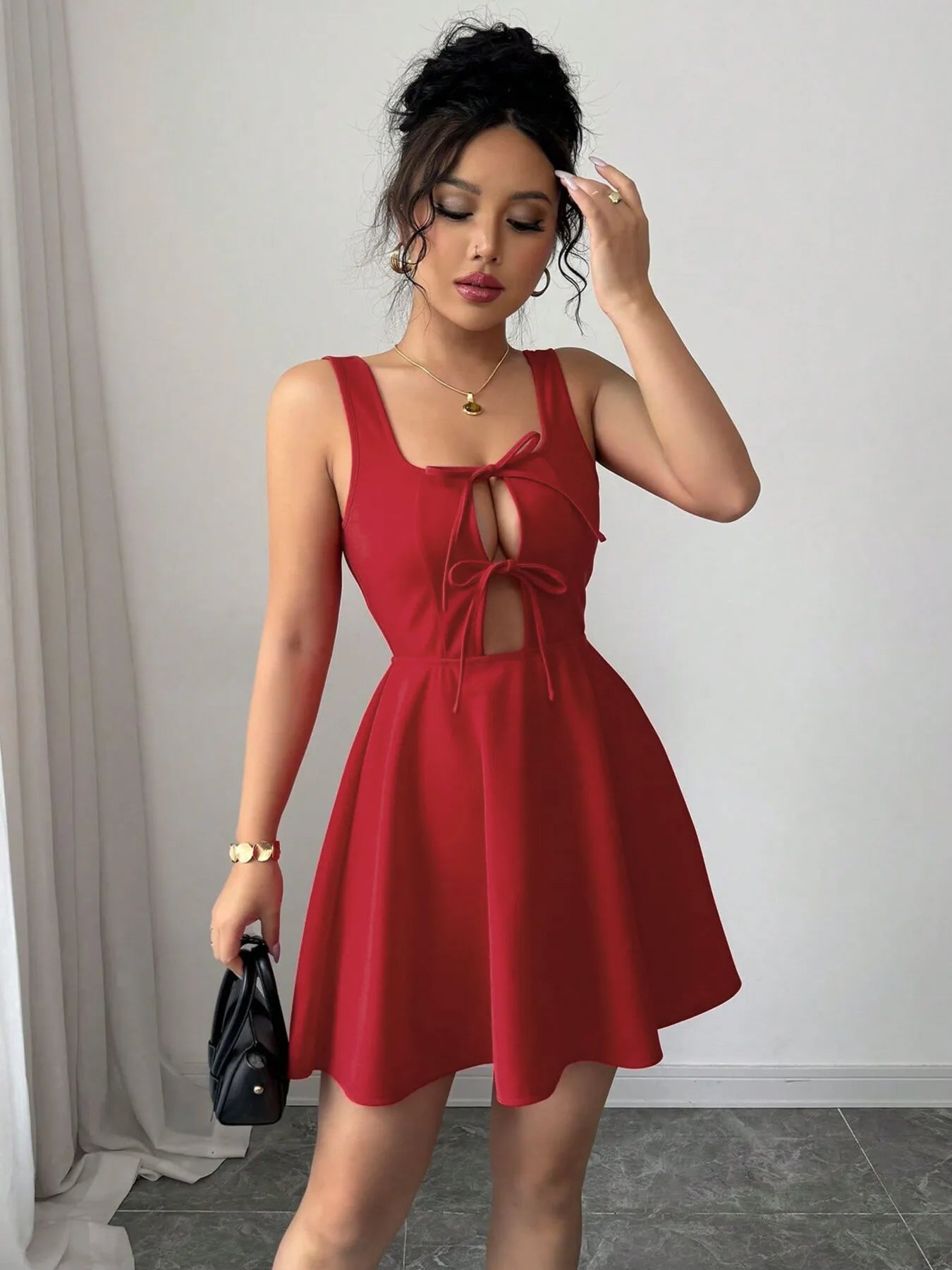 Image of Tie Front Wide Strap Dress | Queeble.shop