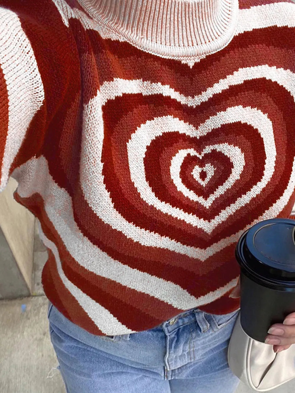 Image of Heart Mock Neck Long Sleeve Sweater | Queeble.shop