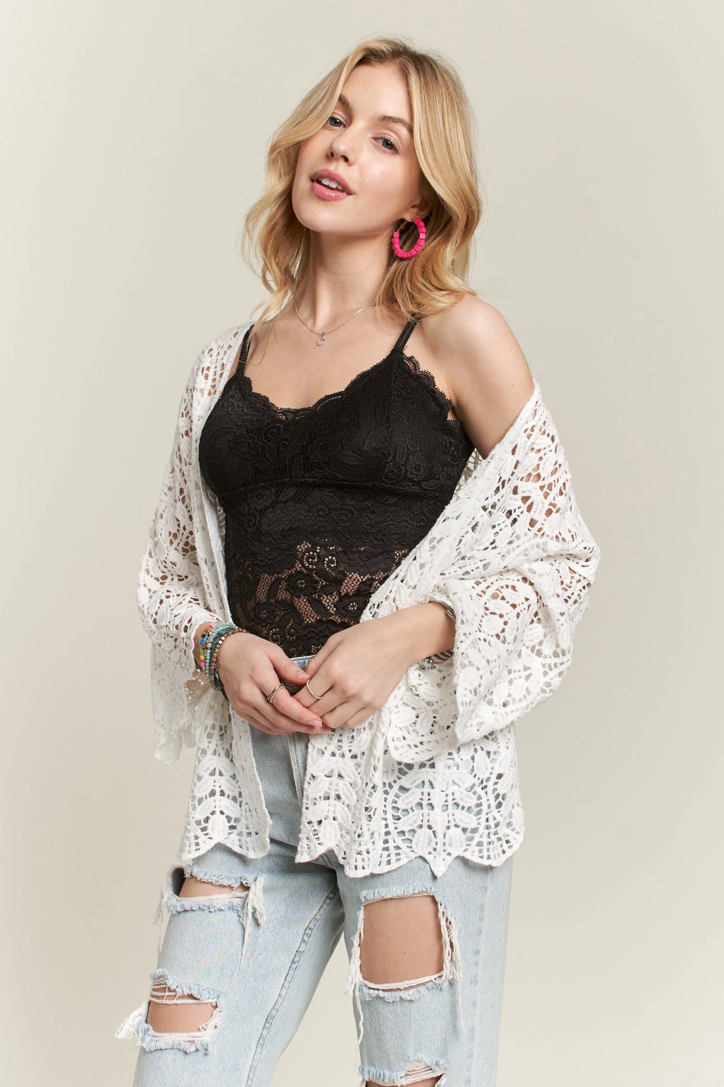 Image of ADORA Leaf Pattern Crochet Cardigan | Queeble.shop