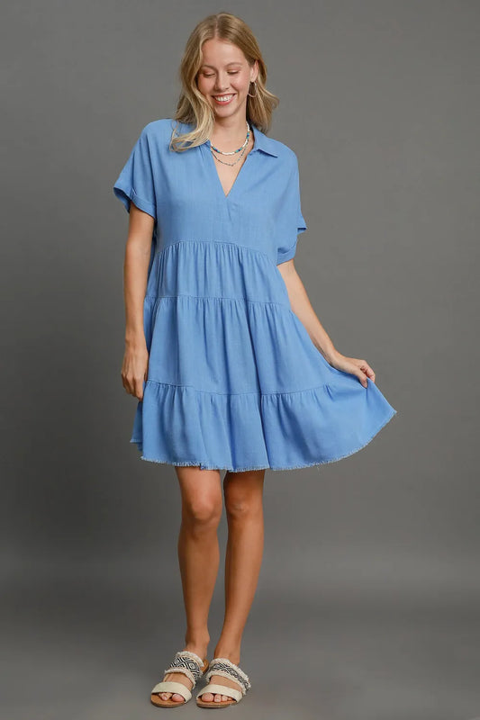 Image of Umgee Full Size Raw Hem Folded Sleeve Tiered Dress Plus Size | Queeble.shop