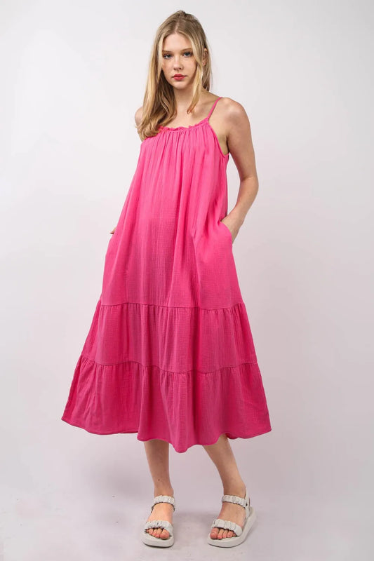 Image of VERY J Ruffled A-Line Midi Cami Dress | Queeble.shop