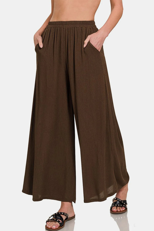 Image of Zenana Woven Wide Leg Pants With Pockets | Queeble.shop