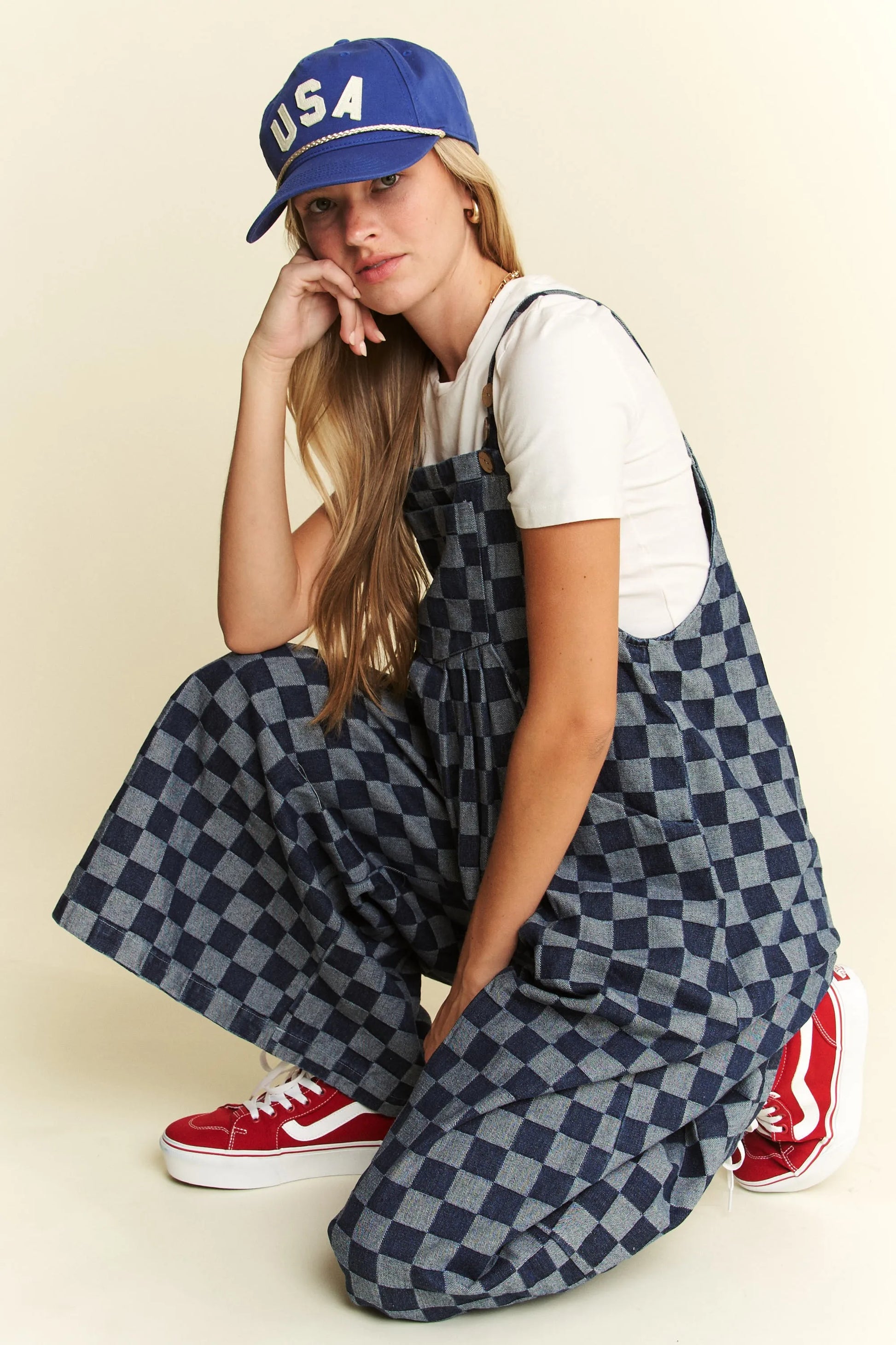 Image of Jade By Jane Denim Checkered Jumpsuit | Queeble.shop