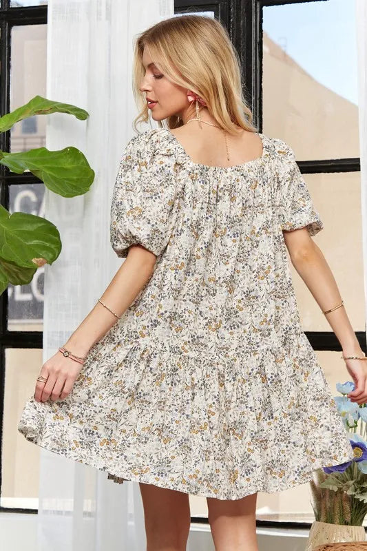 Image of ADORA Floral Square Neck Puff Sleeve Dress | Queeble.shop