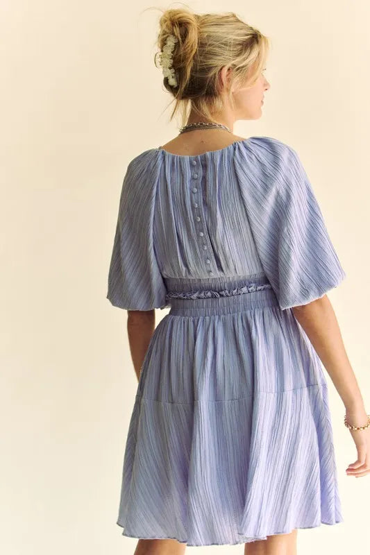 Image of Davi & Dani Back Button Puff Sleeve Mini Dress | Queeble.shop