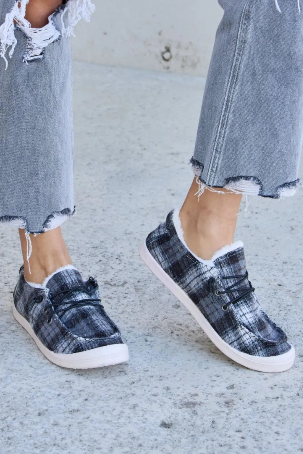 Image of Forever Link Plaid Plush Flat Sneakers | Queeble.shop