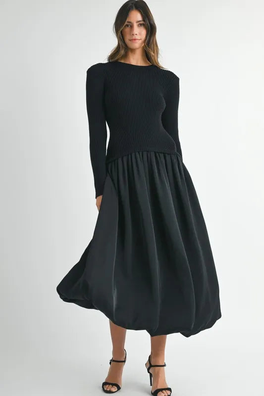 Image of MABLE Ribbed Poplin Mix Midi Sweater Dress | Queeble.shop