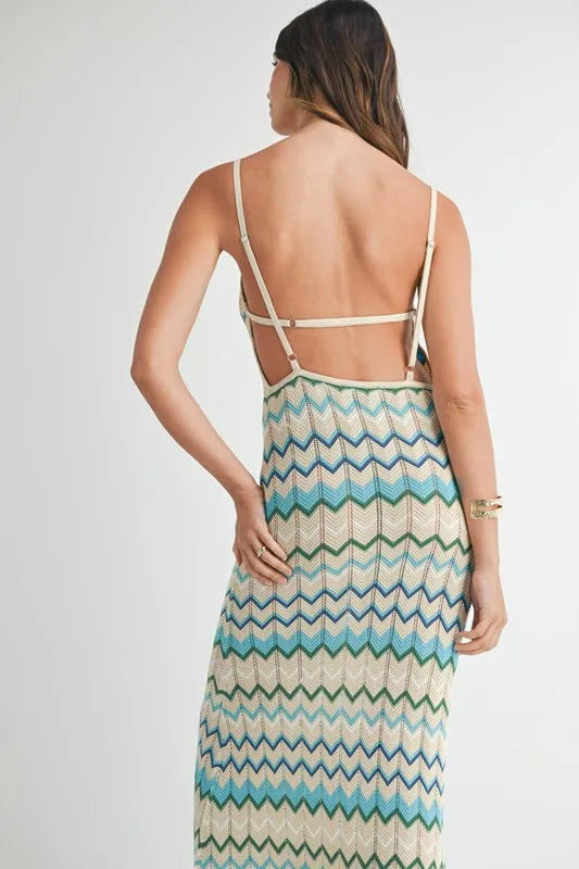 Image of MABLE Lightweight Pointelle Chevron Knit Maxi Dress | Queeble.shop