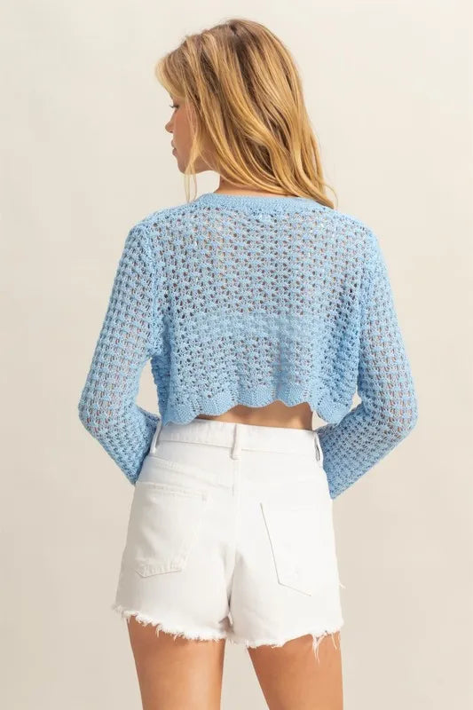 Image of HYFVE Tied Front Crochet Cropped Cardigan | Queeble.shop
