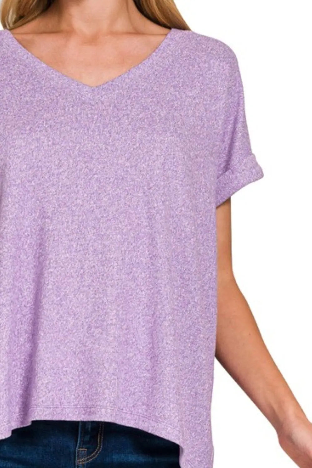 Image of Zenana Soft Melange Hacci V-neck Tee | Queeble.shop
