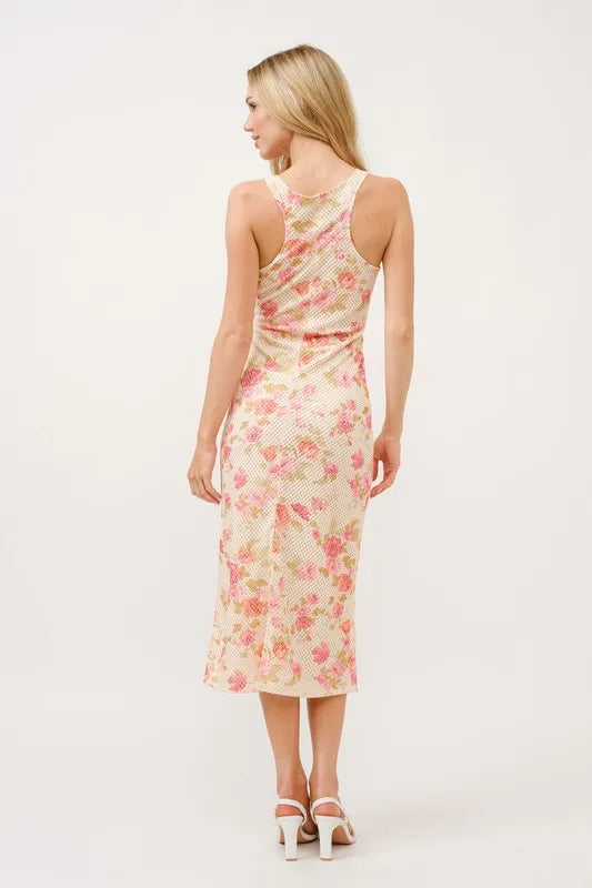 Image of And The Why Floral Fishnet Bodycon Midi Dress | Queeble.shop