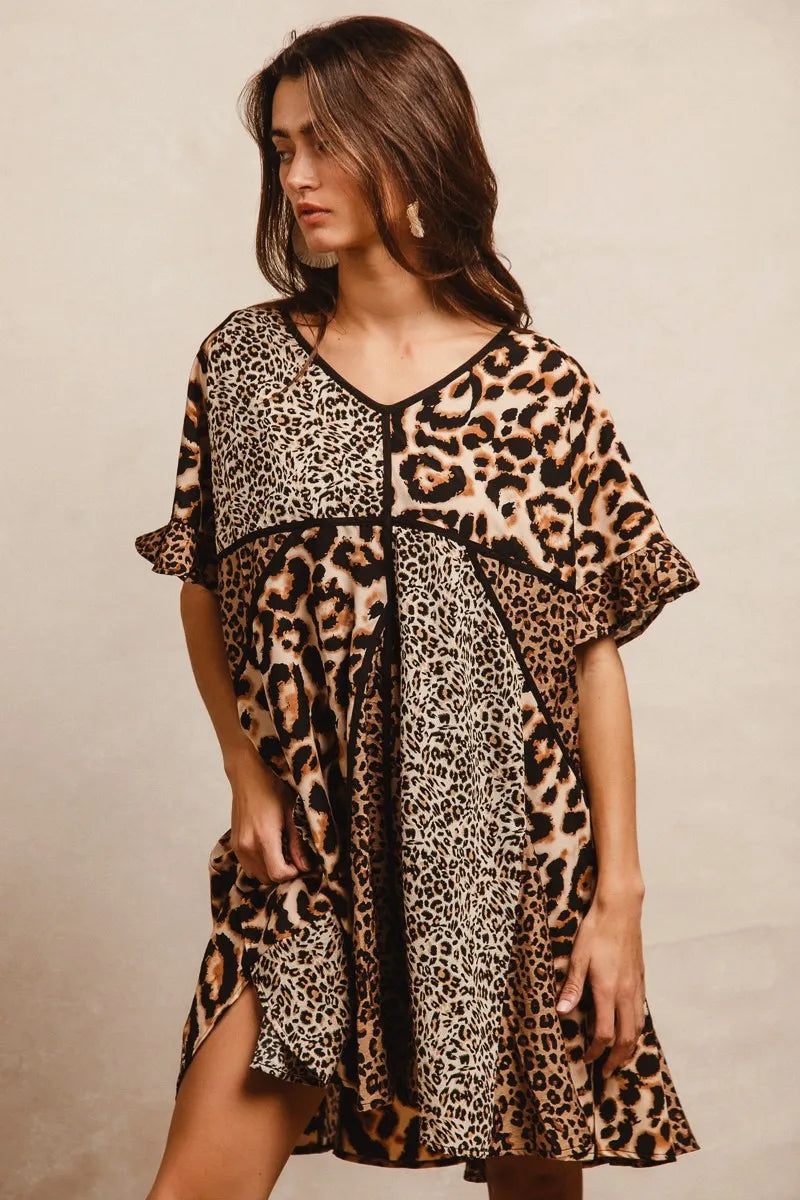 Image of BiBi Leopard Prints Mix and Match Short Sleeves Dress | Queeble.shop