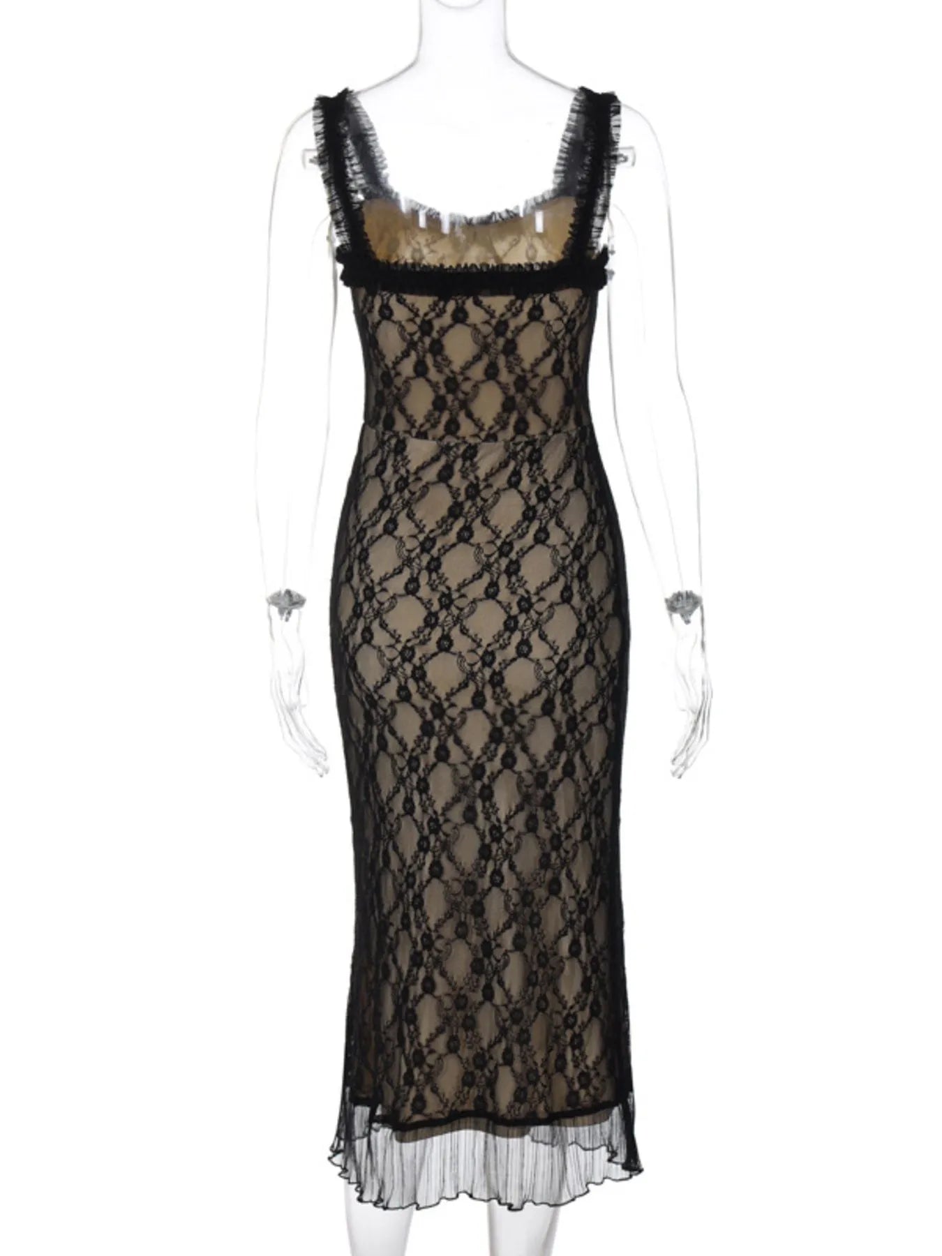 Image of Lace V-Neck Midi Cami Dress | Queeble.shop