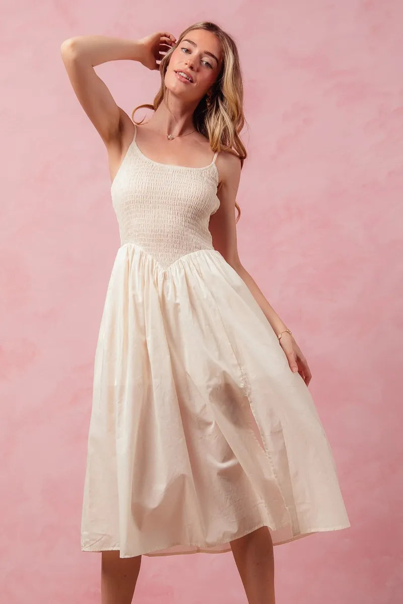 Image of SO ME Smocked Sleeveless Casual Everyday Dress With Slit | Queeble.shop