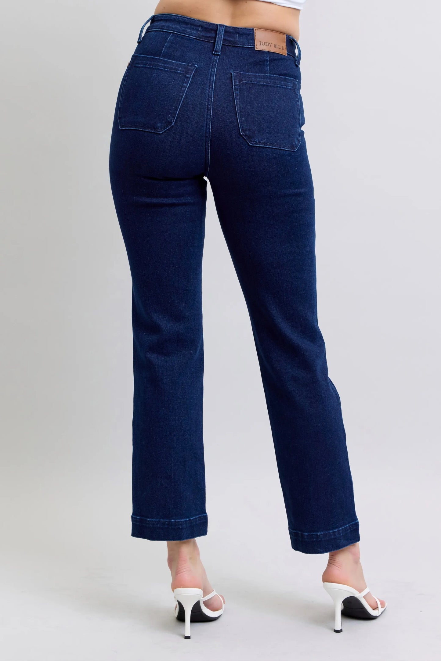 Image of Judy Blue Full Size Hw Work Wear Knee Patch Straight Jeans Plus Size | Queeble.shop