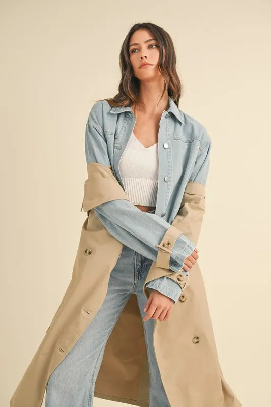Image of MABLE Layered Look Trench Coat With Denim Jacket | Queeble.shop