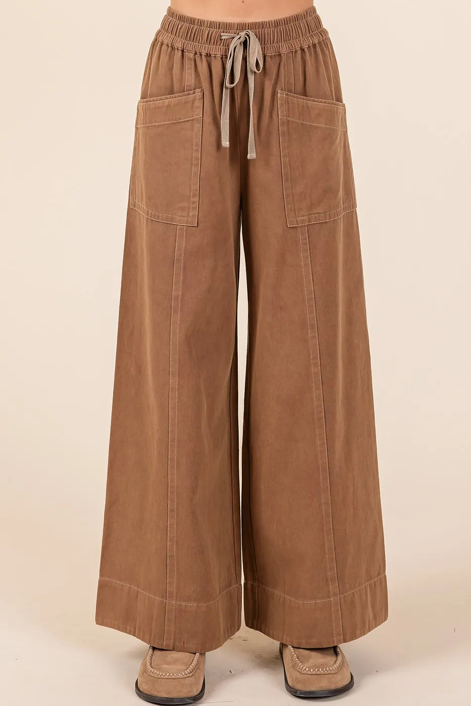 Image of Mittoshop Mineral Wash Wide Leg Elastic Waist Twill Pants | Queeble.shop