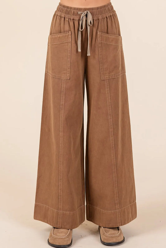 Image of Mittoshop Mineral Wash Wide Leg Elastic Waist Twill Pants | Queeble.shop