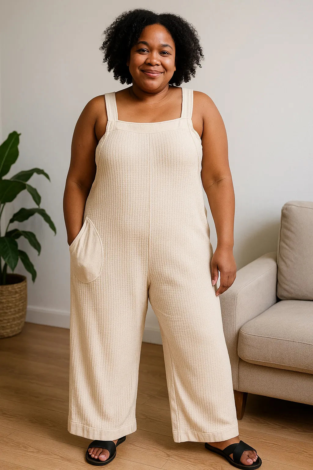 Image of Zenana Knit Waffle Wide Leg Overalls | Queeble.shop