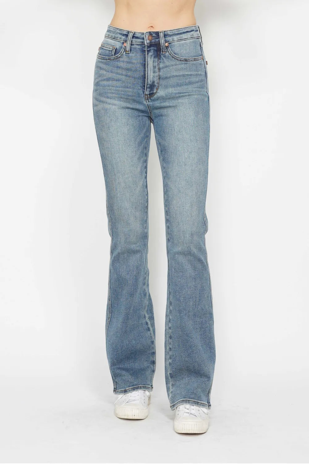 Image of Judy Blue Full Size Tummy Control Back Embroidered Pocketed Bootcut Jeans Plus Size | Queeble.shop