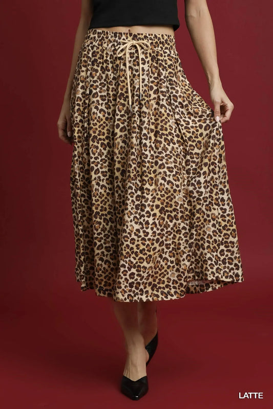 Image of Umgee Drawstring Leopard Midi Skirt | Queeble.shop