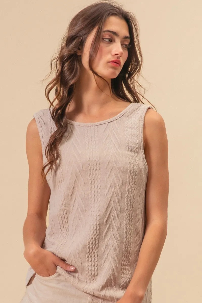 Image of BiBi Textured Sweather Knit Twist Back Sleeveless Top | Queeble.shop