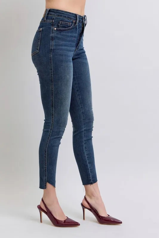 Image of Judy Blue Full Size High Waist Tummy Control Step Hem Skinny Jeans Plus Size | Queeble.shop